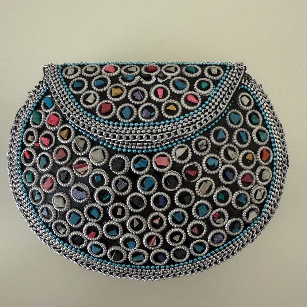 Moroccan Clutch with Intricate Gems and Chain Detail